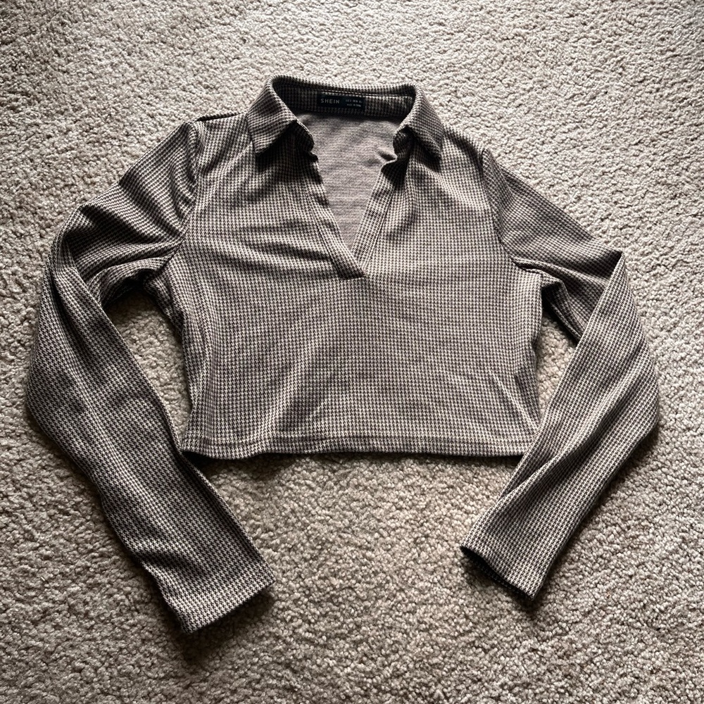 Checkered Brown and Beige Women's Top